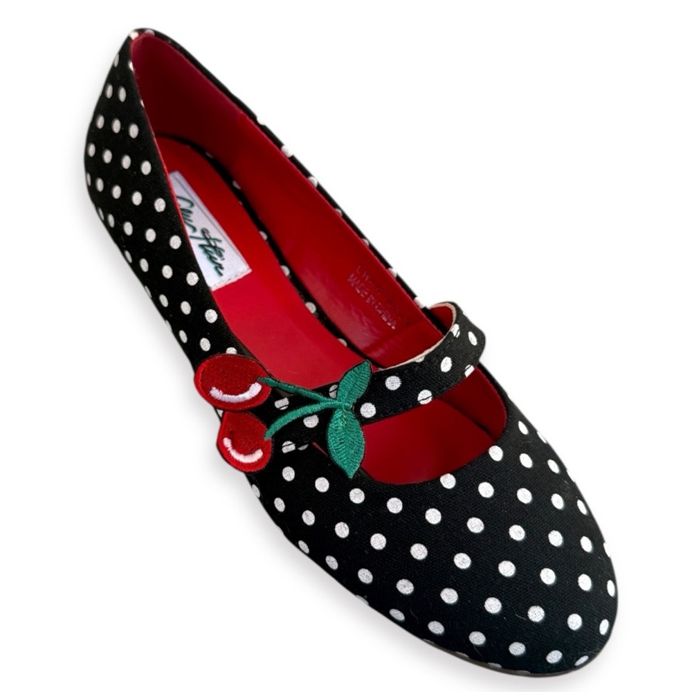 LULU HUN 50s Sally Cherry Polka Flats in Black - Picture 4 of 16
